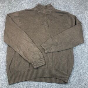 IZOD Mens Quarter Zip Sweater Brown Cotton Knit Pullover Size XL